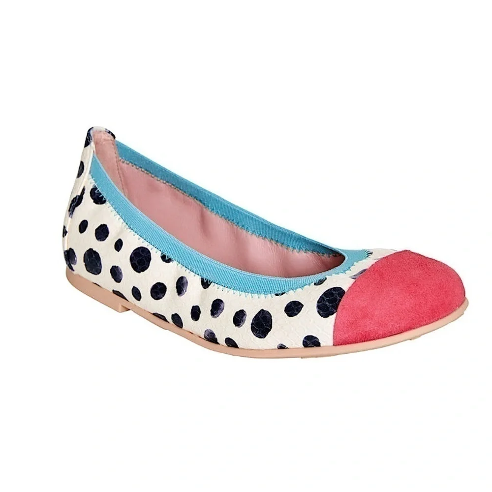 Pretty Ballerinas Kids Handmade Valerie Polka Dot Croc Embossed Leather Flats